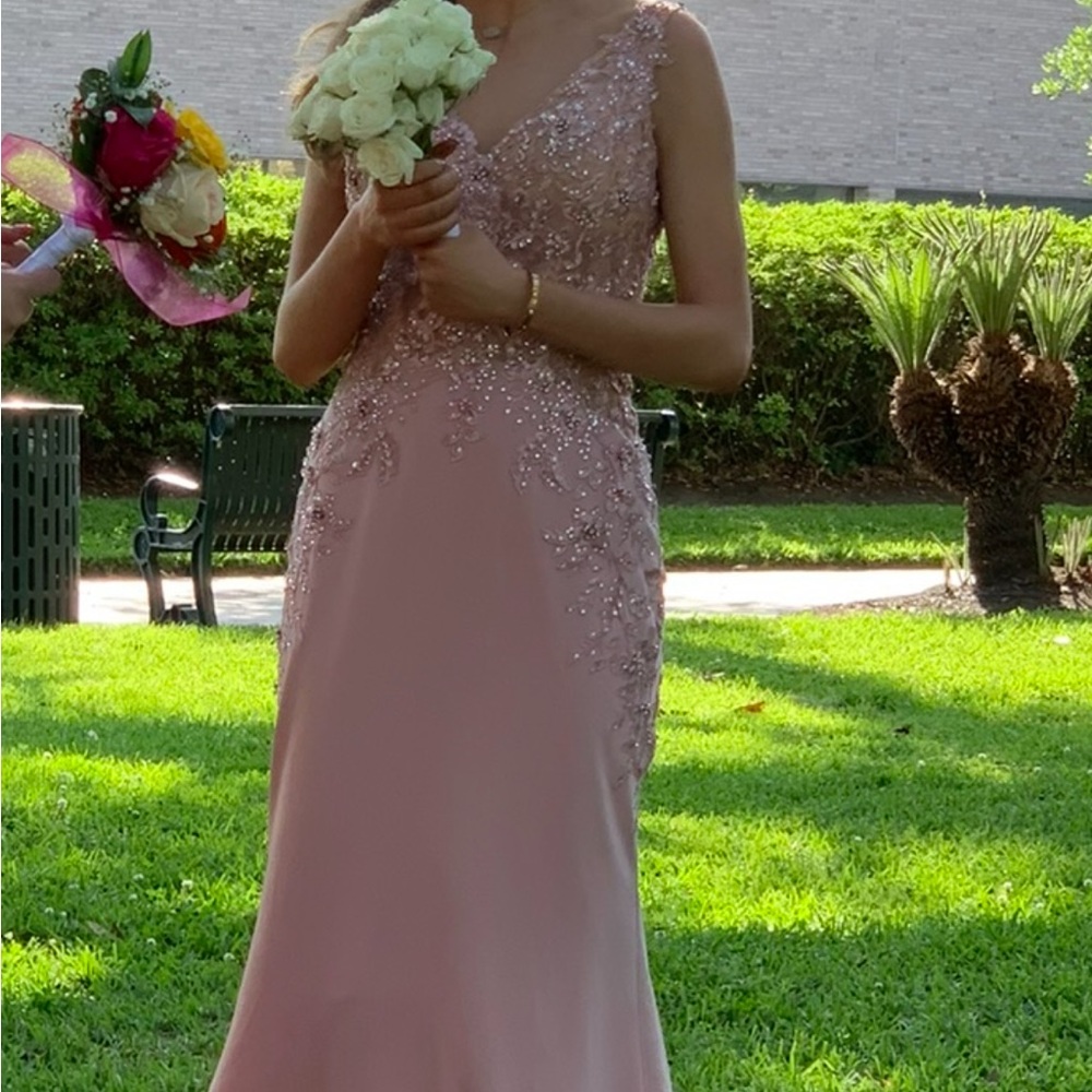 Elegant Pink Beaded Evening Gown